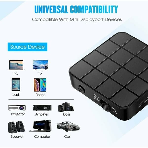 Bluetooth-adapter, Bluetooth 5.0 Transceiver, 2 i 1 Mini Bærbar