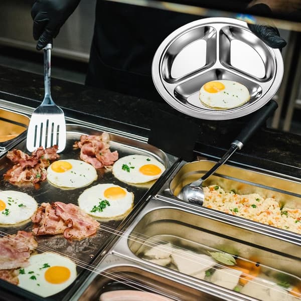 Sæt med 3 opdelte bakker/tallerkener i rustfrit stål, velegnet til studerende, voksne og restauranter