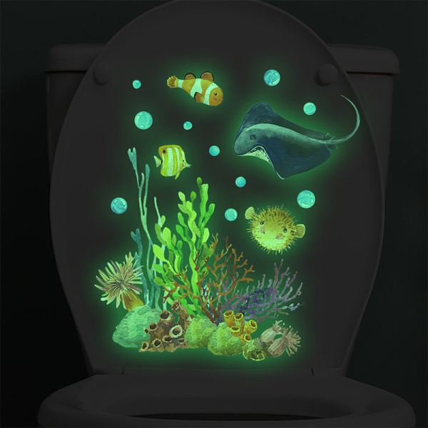 Ocean Glow In The Dark Coral Devil Fish Toalettsitsdekal (Gree