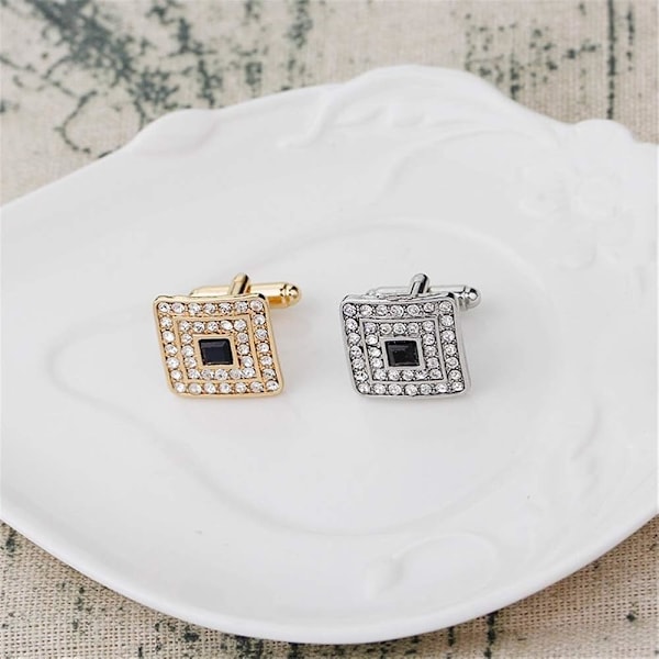 2 stk. Sort og Sølv Guld Koncentriske Diamant Klare Krystal Støv Manchetknapper, Smoking Skjorte Manchetknapper Fransk Stil Skjorteknapper