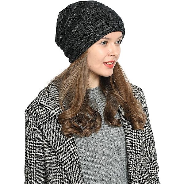Vinter Beanie Hat (Sort) til Damer Kvinder Moderne Strikket Rør Design