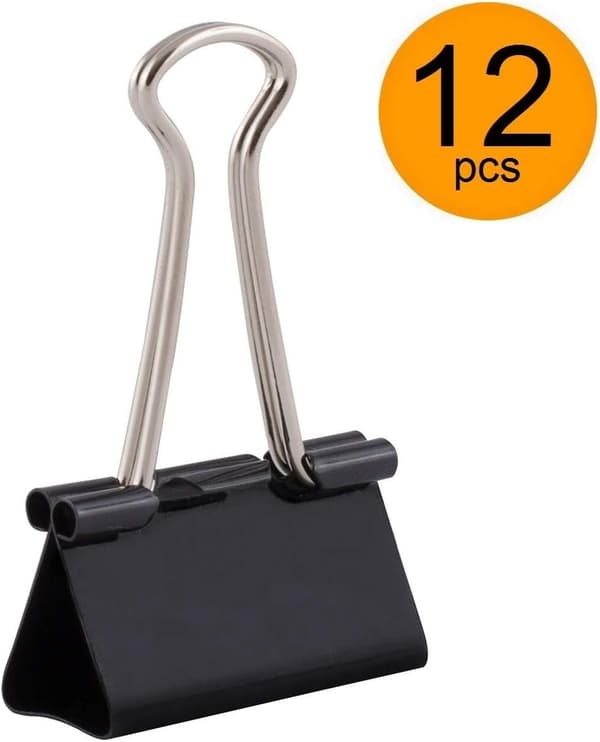 12-pack svarta dokumentklämmor 32 mm, multifunktionella pappersklipp, låda B