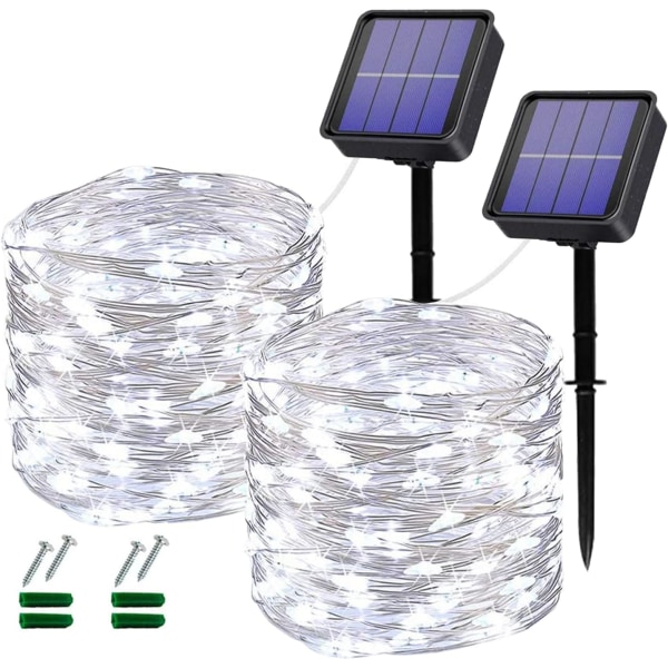 [2 pakke] 2 x 10M 200 LED solcellelys 8 mønstre kobber Wi