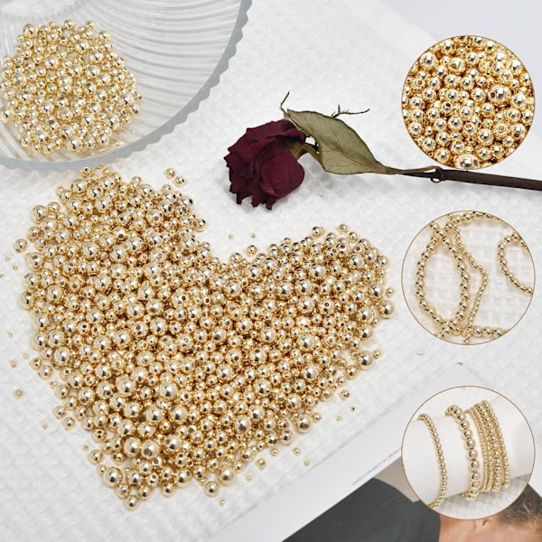 (Guld 4mm) 200 stk. 18K Guldfyldte Spacer Perler, Runde Armbåndsperler, Sømløse Glatte Metal Messing Perler, Holdbare Runde Spacer Perler til DIY Halskæde Armbånd