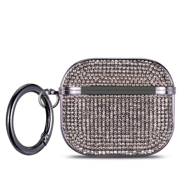 för AirPods4 Diamantfodral Strass Bling Glitter Kristall Glänsande Söt för AirPods4 Skal för Tjejer Kvinnor Lyxigt Skinn (Svart)