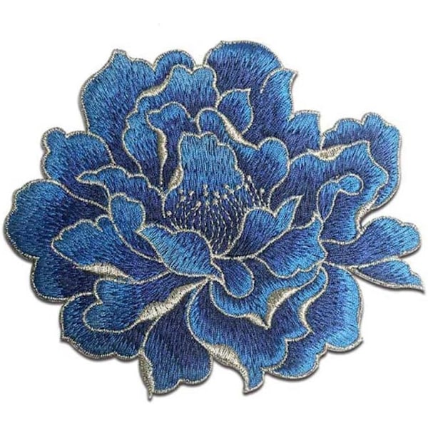 Sy-på Peony Blomster Patches, Broderet Blomst Applikationer til DIY Tøj, Jakker, Jeans, Rygsække, Hatte, Kunsthåndværk Syning (Mørkeblå Peony)