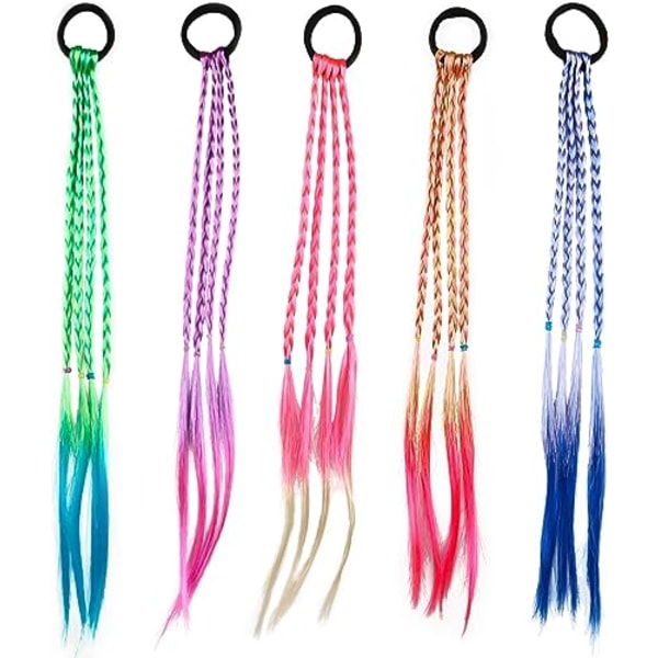 5 stk. Hårforlengelser for barn, fargerike flettersett Twist B