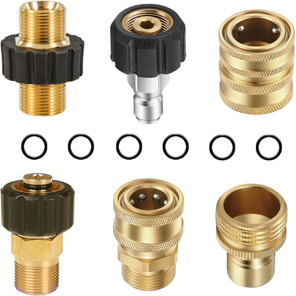 8 stk. Trykvasketilbehør, Trykvaske Adapter Sæt, Messing Trykvaske Adapter Sæt til Slanger og Pumper, M22-14 Hun Gevind + 3/8\" Han Gevind