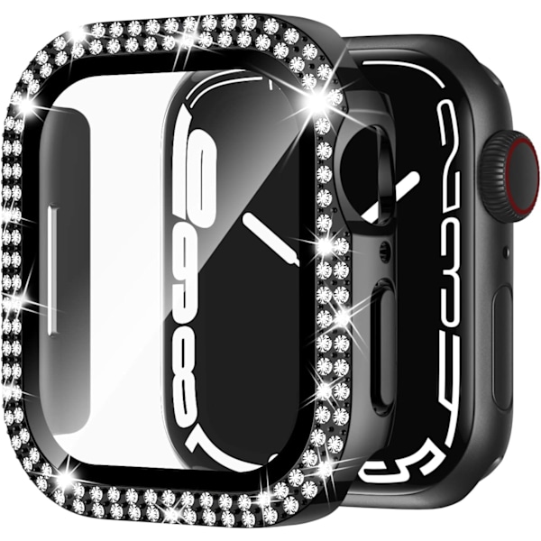 for Apple Watch Case 44mm Series 6/5/4/SE with Tempered Glass Screen Protector, Double Bling Case Crystal Diamonds Rhine