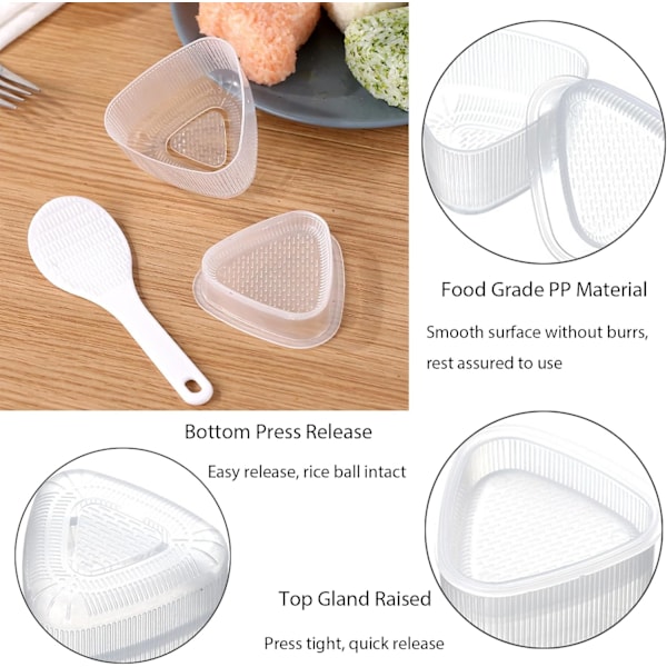 8 stk. Trekantet Risball Maker med Spatel - Rist Onigiri Form for Barnas Matboks Bento og Hjemme DIY