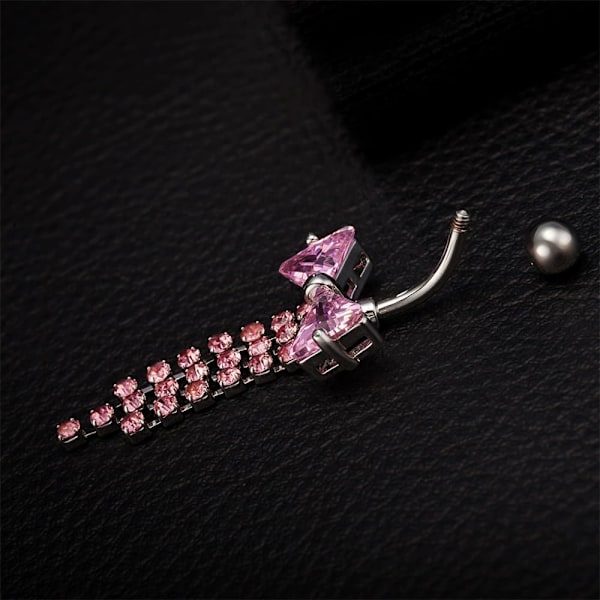 14G Glittrande CZ Rosett Tofs Hängande Navelpiercing för Kvinnor Allergivänlig 316L Rostfritt Stål Navel Barbell Ringar 3/8 Tum Kroppspiercing