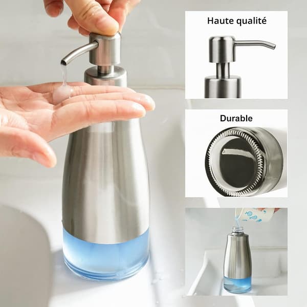 Sæbedispenser i rustfrit stål, 300 ml brusesæbedispenser med etiketter – genopfyldelig lotiondispenser til køkkenet