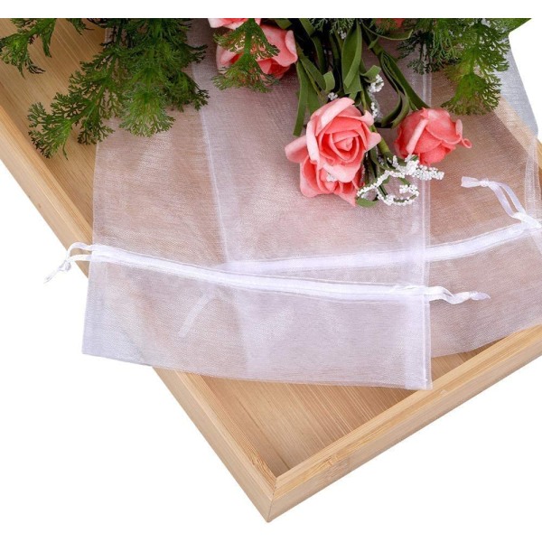 30 stk 750ml Rødvin Organza Vinpose - 14 x 37 CM Hvit (Med Trekkstreng)