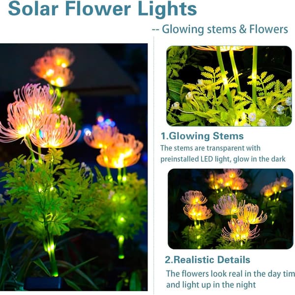 Pieces Blomster Utendørs Solcellelys, IP65 Vanntett LED-lys, Ut