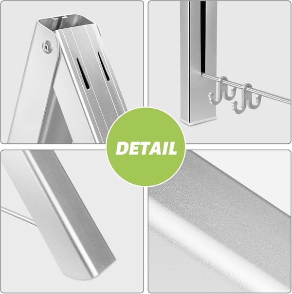 Fällbar väggmonterad klädställning (Silver), Retraktil i Aluminium