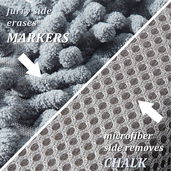 4 Stykker Mikrofiber Shag Whiteboard Viskelær Vaskbar Mikrofiber Shag Tavle Tørr Viskelær for Tusjer, Kritt, Hjem, Klasserom og Kontor (Grå, Blå og Rosa)