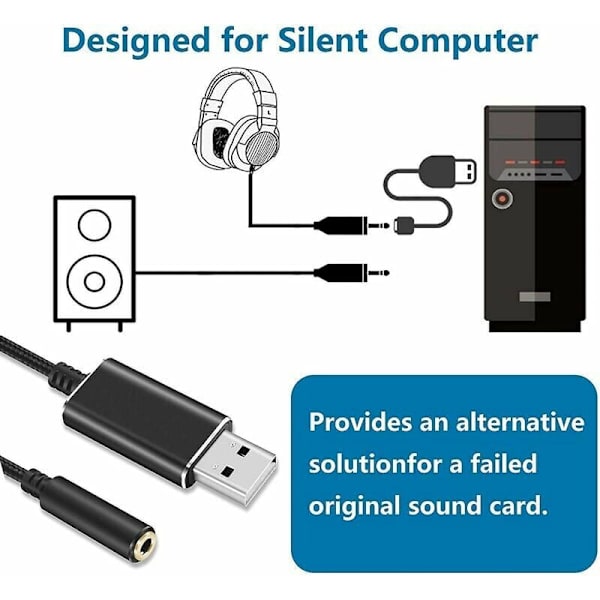 USB Lydadapter, USB til 3,5 mm Lydjacksadapter, Ekstern USB