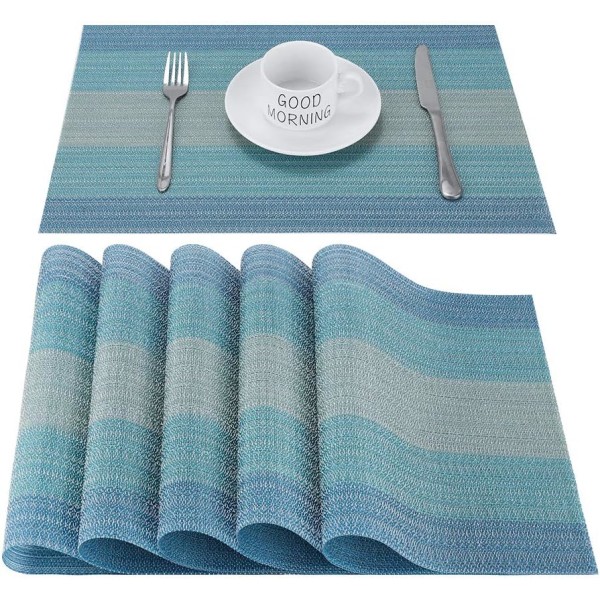 Set med 6 (blå) PVC bordstabletter Halkfri, tvättbar, 45 x 30