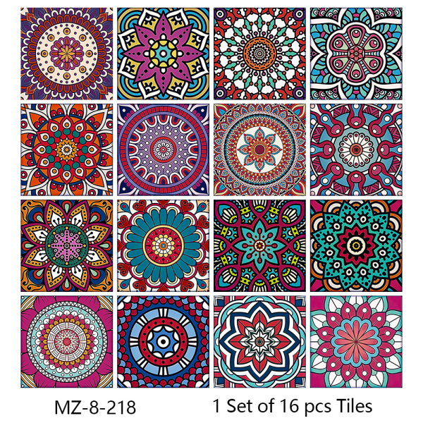16 ark färgade marockanska kakelklistermärken (15 cm x 15 cm, 6 x 6