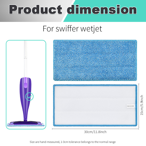 6 Pak Mikrofiber Spray (Blå), Swiffer WetJet Støv Rengøring Mop Pude