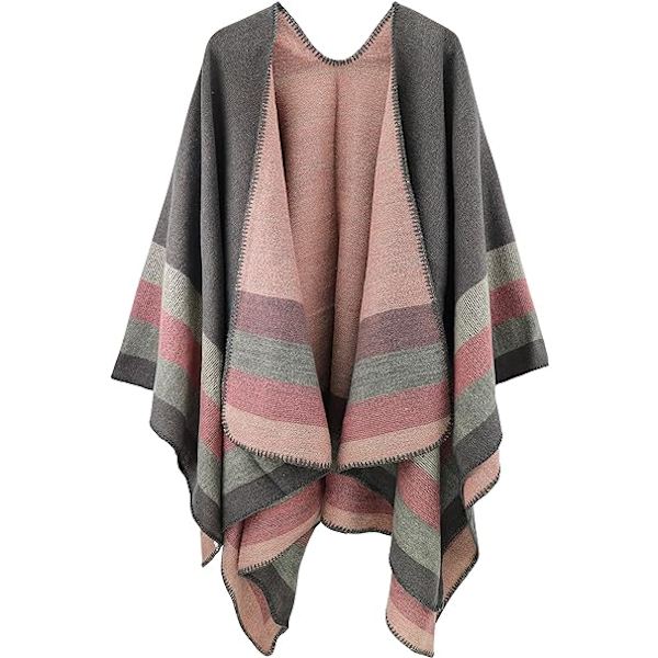 Poncho Sjal Kvinna Scarf Cape (Randig/Grå) Tjock Elegant Varm