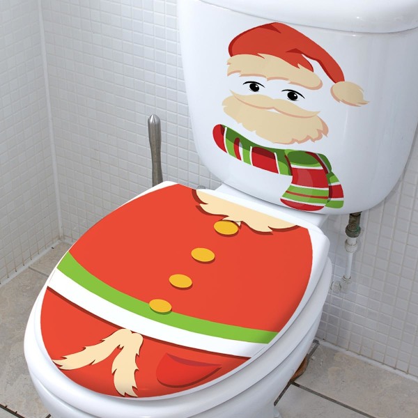 2 PCS Toilet Stickers, Fun Christmas Old Man Toilet Lid Tank Decals for Bathroom Decorations