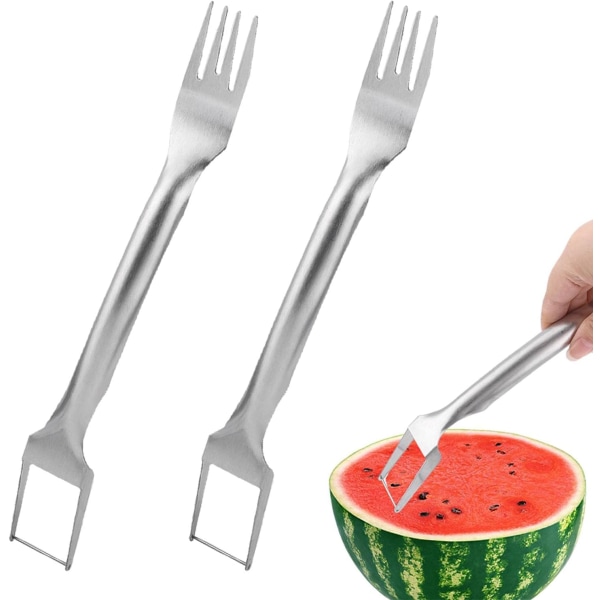 2 i 1 vandmelon gaffelskærer (sølv), 2 stykker vandmelon gaffel S