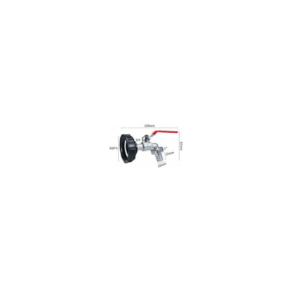 3/4 Tankkran 1000l, Tankadapter S60X6 IBC Tap-tilkobling, Gar