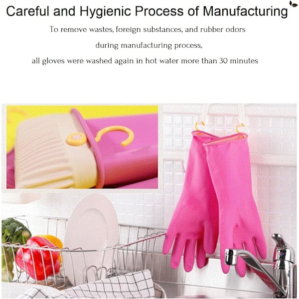 Par Reusable Vattentäta Halksäkra Honungskaka Grepp Latex Gummihandskar med Häng-Torkningskrokar/Hängslingor för Diskning Hushållsrengöring Matlagning (Me