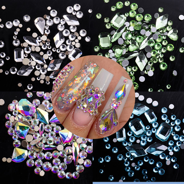 21 Schackbräde Nagelsmycken Kristall Rhinestone Set Nagelsmycken, Kristall