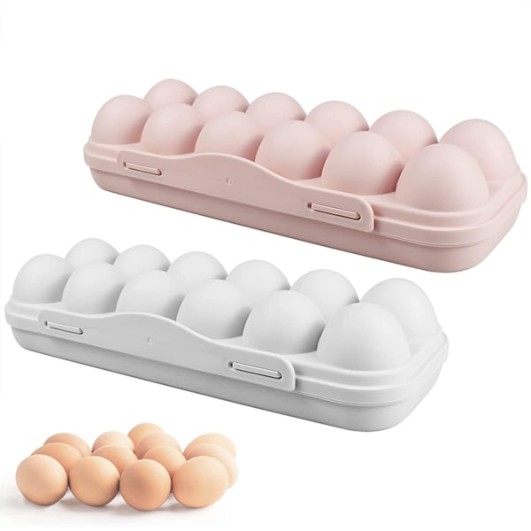 2 stk. Eggboks, 12 Ruter Plast Kjøleskap Egg Oppbevaringsboks med Lokk, Eggbrett Egg Holder for Kjøleskap, Egg Oppbevaringsbeholder - 29,5 x 10 cm