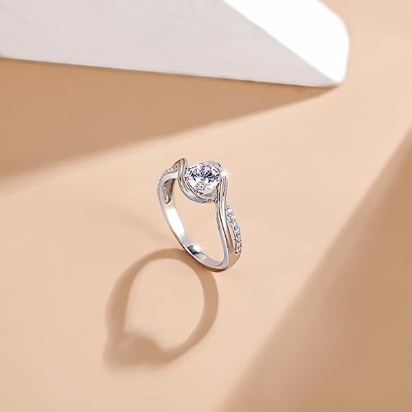 Silver Ringar för Kvinnor Rund Slipad Cubic Zirconia Halo Bröllop Band Löfte Ringar