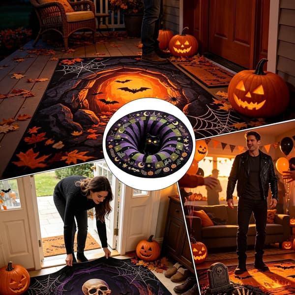 3D Halloweenmatta, optisk illusion, rund, 80 x 80 cm, halkfri, mjuk sammet