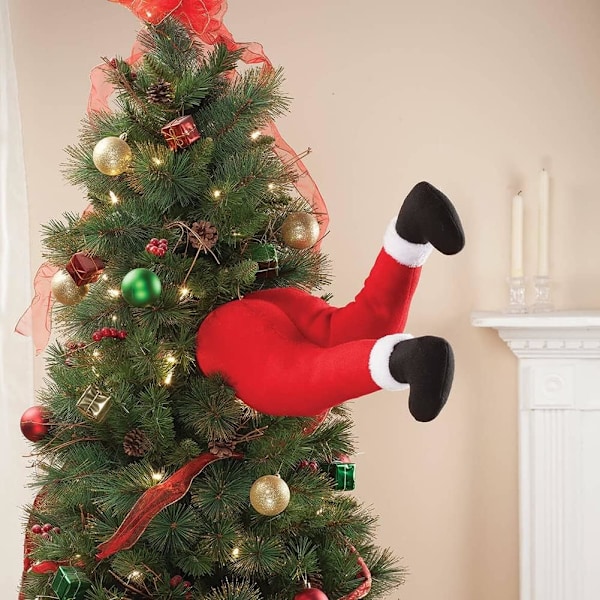 Santa Elf Leg,15 Inch Christmas Elf Legs with Black Shoes,Plush Santa Legs Stuck in Xmas Tree,Bendable Santa Legs Butt D