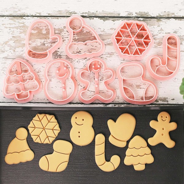 8 Piece Mini Christmas Cookie Cutters, One-touch Molding 3d Raised Cookie Stamps, Mini Gingerbread Man, Snowflake, Snowm