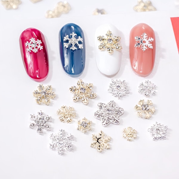 20 st Metalliska Julnagelsmycken Legering Snöflinga Nagelstenar Guld Nagelkonst Smycken Nagel Dubbar Snöflinga Lyxig Nagelkristall Diamant för Akryl N