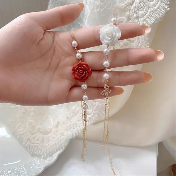 Rose Blomster Armbånd til Kvinder Charm Vintage Rød Rose Temperament Armbånd Hvid Kamelia Med Sommerfugl Statement Brace