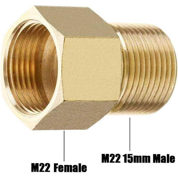 Koppling för högtryckstvätt i mässing, metrisk M22 15 mm hane till M22 14/15 mm hona inre gänga slangadapter