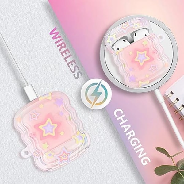 (57×47.5×24.5)Sød Airpod Etui Kawaii Stjernemønster Design, med Lille Klokke Stjerne Nøglering Blød Beskyttende Cover Kompatiabel