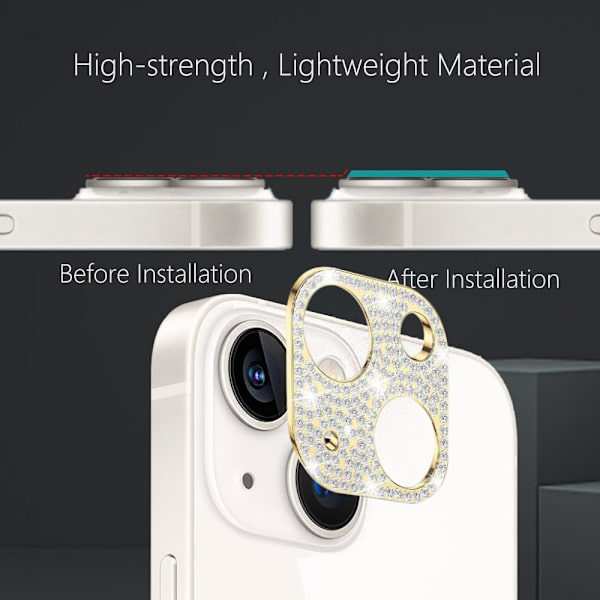 2 kpl iPhone 15 Timantti Linssikalvoa - Kulta, Yhteensopiva iPhone 15/iPh
