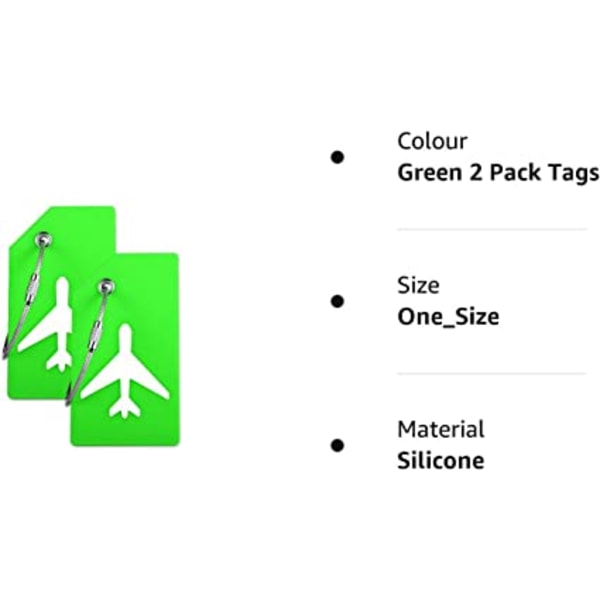 Silikon bagagebricka med namn ID-kort (grön 2-pack etikett), mycket
