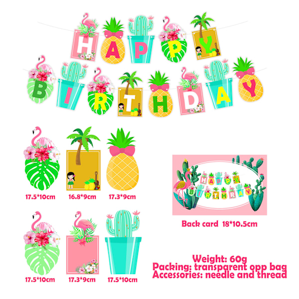 (34 stk) Hawaii Flamingo Kaktus Ananas Skilpadde Kokosnøtt Blad F