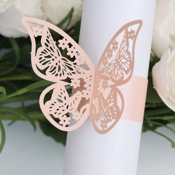 50 stk. Butterfly Servietringe (Pink) Hule Papir Servietringe