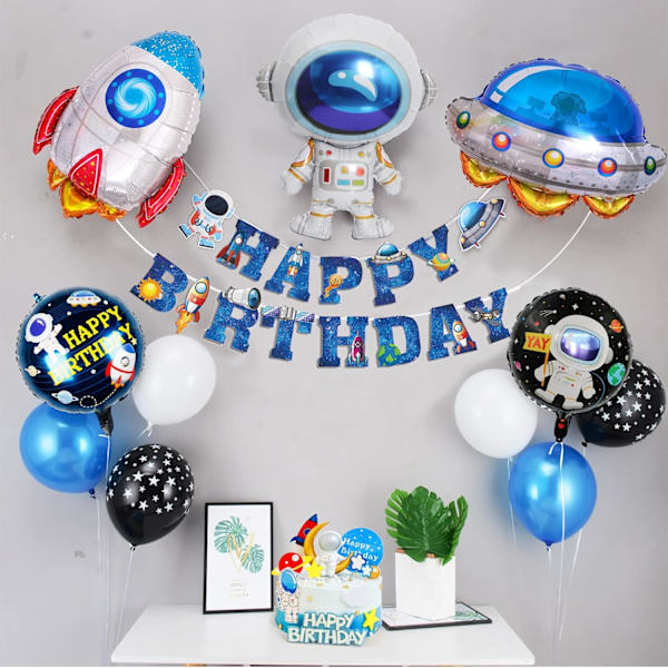 6 stk. Astronaut Balloner, Gigantiske Rumskibsballoner, Runde Aluminium