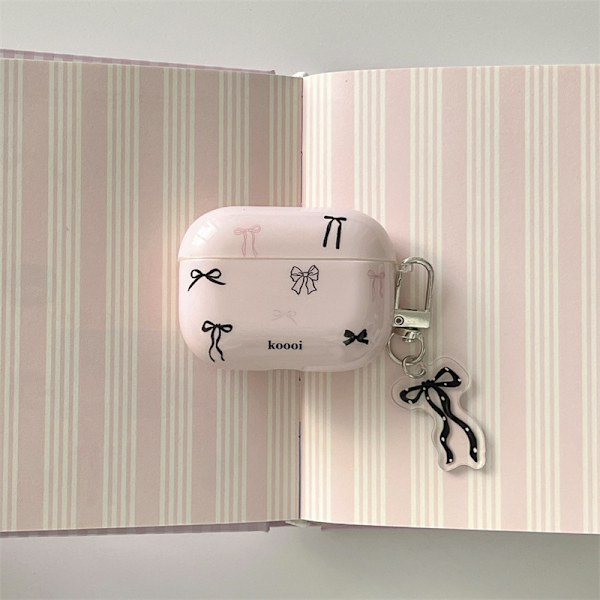 Sött Rosa Fodral med Rosett för Airpods 4 med Nyckelring, Kawaii Trendig Svart Rosett Estetisk Retro Chic Design Skyddande Fodral för Tjejer Kvinnor för Airpod 4:e Gen