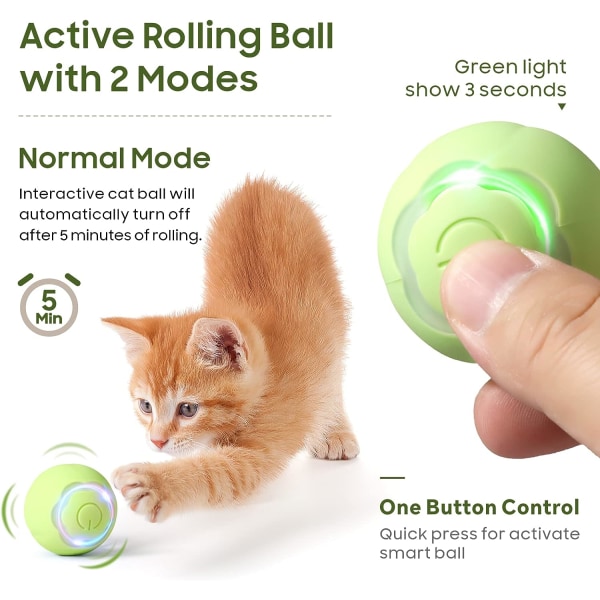 Interaktiv kattboll, grön självrullande intelligent inomhuskatt T