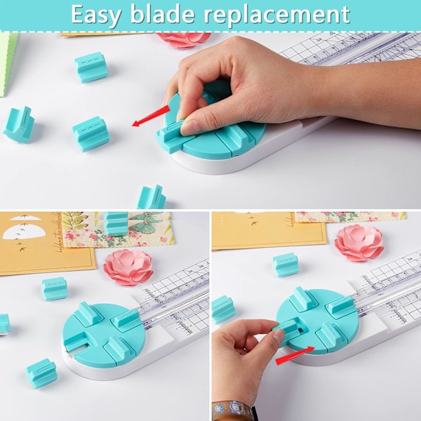 Papirtrimmer Udskiftningsblade Bruges til 4-stil Multi-Funktions Scrapbooking Værktøj med Drejeknive af Perforeret Papirskærer Kniv Refills Mint Grøn