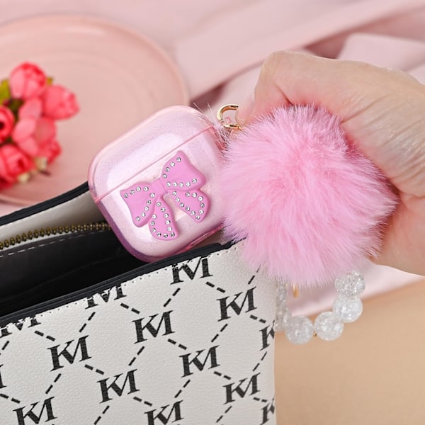 Sött Genomskinligt Airpod 4 Skal Kompatibelt med Rosa Kawaii Rosett AirPods 4:e Generationens Skalskydd för Kvinnor och Flickor