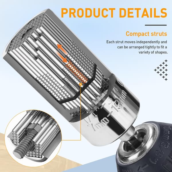 Universal Socket Wrench Universal Socket Wrench 7-19mm 1/4' och 3/8' Kvadratisk Drivadapter, för att enkelt lossa muttrar, krokar, bultar och mer