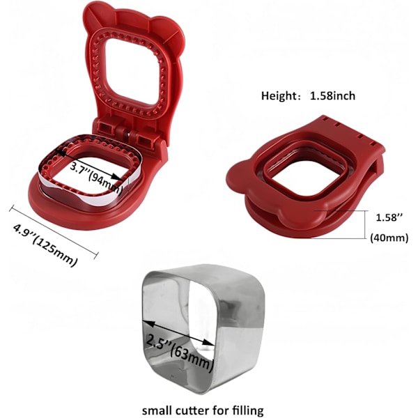 Sandwich Cutter og Forsegler, Decruster Sandwich Maker til børns frokost Uncrustable Sandwich Maker, Nem til madpakke og Bento Box Firkantet - Rød